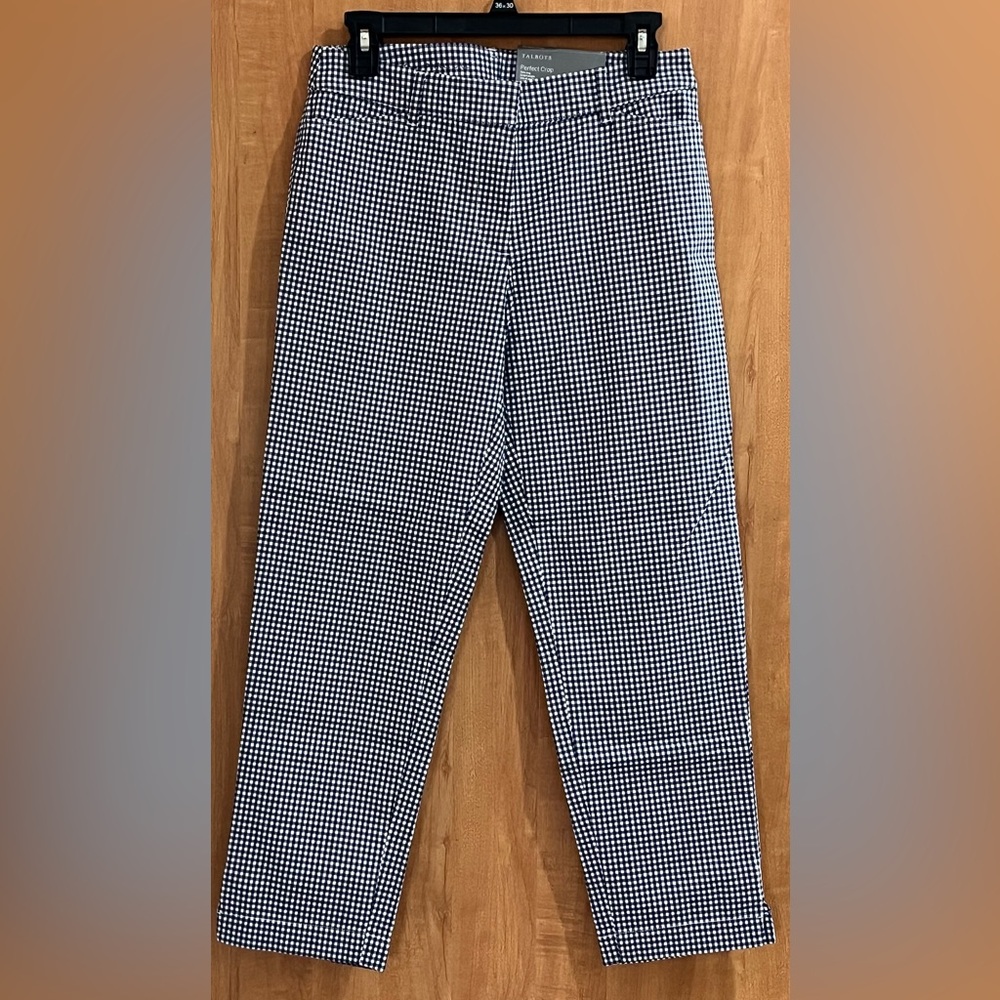 TALBOTS NEW PERFECT CROP PANTS SZ 2 GINGHAM NAVY/WHITE